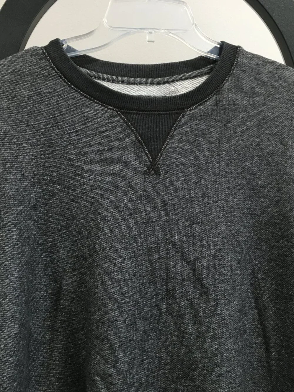 VINCE Marled Dark Gray White Ribbed Inserts Long Sleeve Crew Neck Pullover Shirt